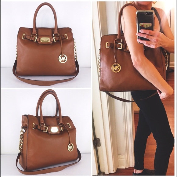 MK LG Luggage Tan Leather Hamilton Tote Satchel - Picture 2 of 10